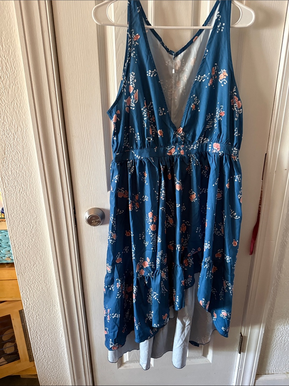 Deep Teal Floral V-Neck Midi Dress